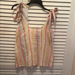 Sezane Relaxed Pink and Yellow Tie  Tank Top  back buttons